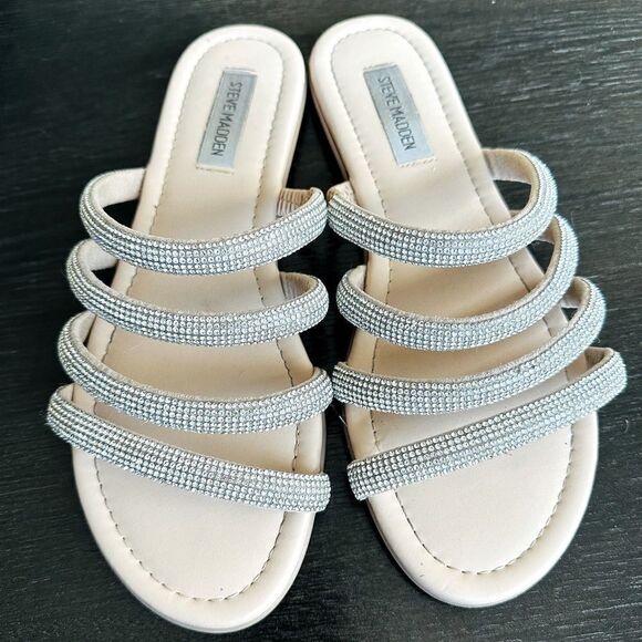 Steve Madden rhinestone, strappy slide sandals. - Picture 1 of 4